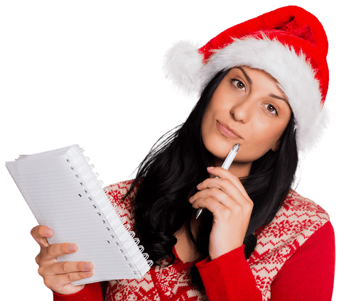woman in santa hat taking christmas notes on transparent background - Download Free Stock Videos Pikwizard.com