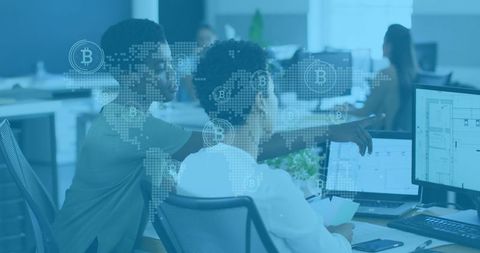 Diverse Business Team Working with Global Bitcoin Interface