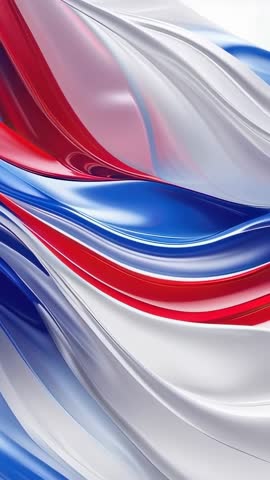 Flowing Red White Blue Silk Ribbons Vertical Loop Smooth Abstract Fluid Waves for Motion Background
