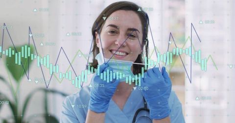 Healthcare Professional with Candlestick Chart Overlay