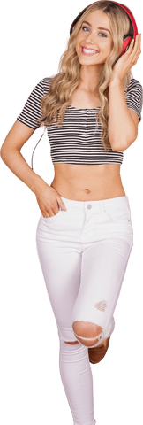 Trendy young woman listening to music with transparent background