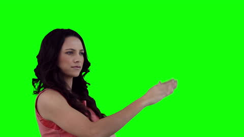 Woman Interacting with Virtual Interface Green Screen