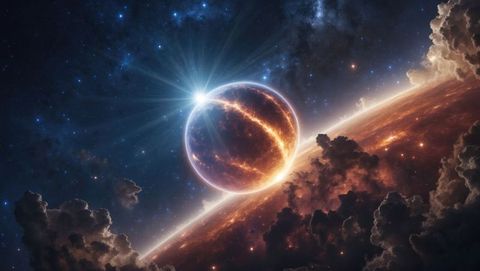 Molten Planet with Cracks and Nearby Star in Outer Space - Download Free Stock Images Pikwizard.com