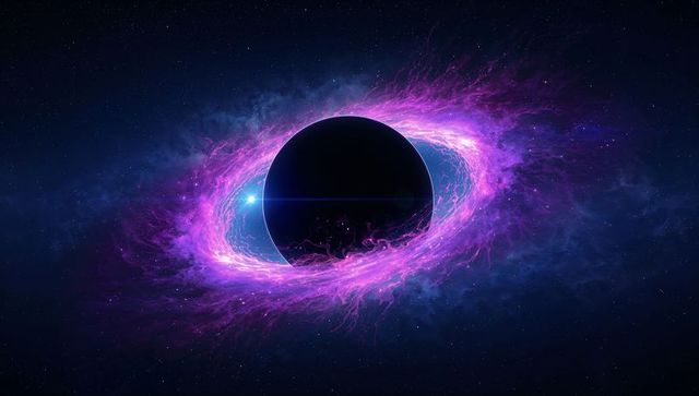 Surreal Cosmic Phenomenon with Swirling Purple Accretion Disk in Space