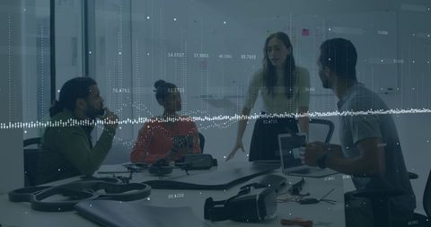 Diverse Team Collaborating in Data-Driven Business Environment