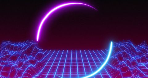 Futuristic Neon Scanner Over Cyber Grid Landscape