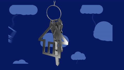 Symbolic House Keys with Cloud Icons Illustrating Real Estate Technology