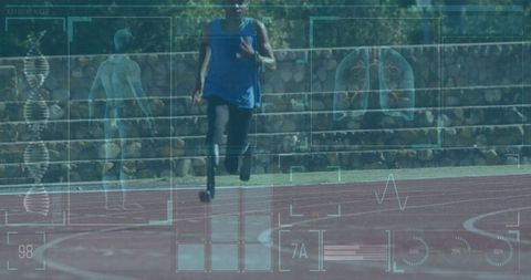 Athlete with Prosthetic Leg Running on Track with Digital Data Interface - Download Free Stock Images Pikwizard.com