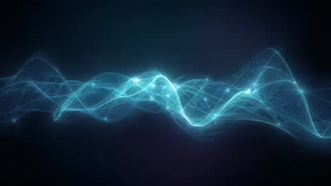 Teal Ribbon Waveform Looping Across Dark Backdrop with Glowing Nodes