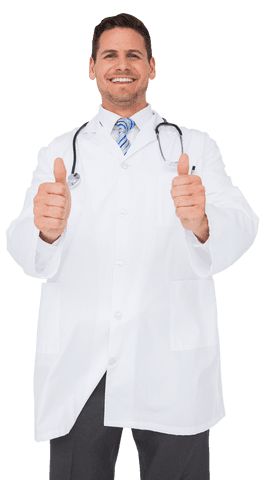 Confident doctor giving thumbs up transparent background