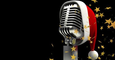 Vintage Microphone with Santa Hat and Falling Stars - Download Free Stock Images Pikwizard.com