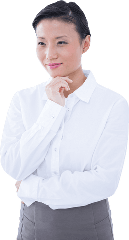 Contemplative Transparent Businesswoman with Hand on Chin