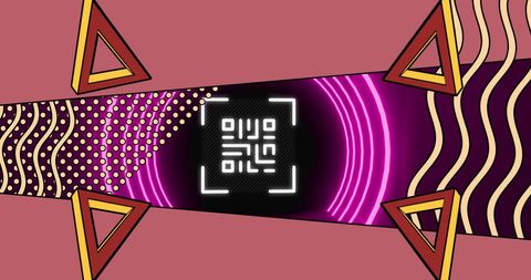 Neon QR Code with Futuristic Geometric Shapes