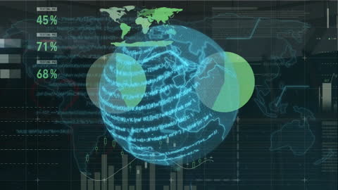 Global Finance and Technology Animation with Data Over Globe