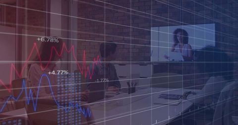 Business Team Analyzing Market Trends in High-Tech Conference