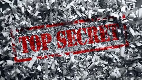 Revealing red TOP SECRET stamp amid shredded paper ribbons in dark bin, security concept