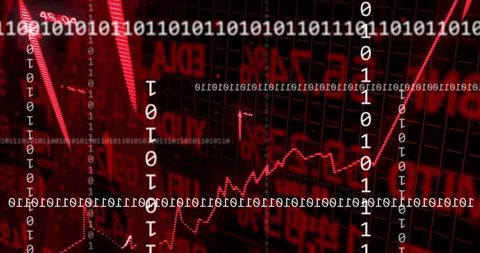 Futuristic Financial Analytics with Binary Code Overlay