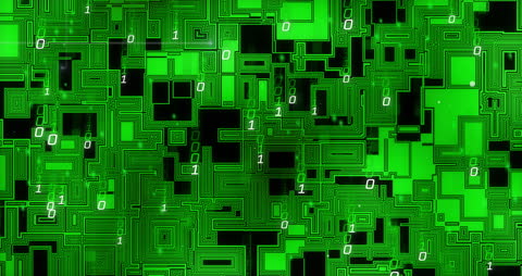 Futuristic Binary Code on Circuit Board Background