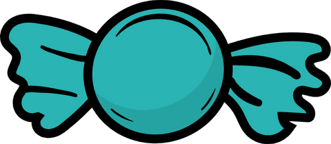 Transparent cartoon candy illustration with turquoise wrapper