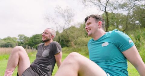 Relaxing in Park After Exercise Joyful Outdoor Leisure