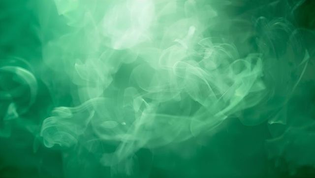 Swirling Green Smoke Abstract Background with Ethereal Mist, Bokeh Highlights