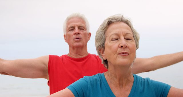 Senior Couple Practicing Yoga at Beach - Download Free Stock Images Pikwizard.com