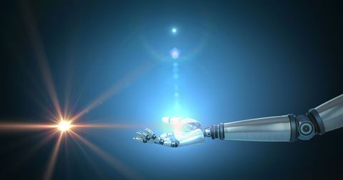Extended Robotic Hand Reaching for Glowing Lights - Download Free Stock Images Pikwizard.com