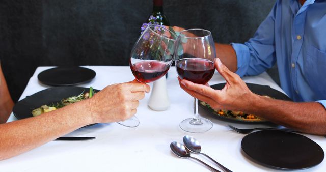 Romantic Dinner Date With Red Wine and Fresh Salads - Download Free Stock Images Pikwizard.com