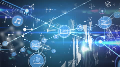 Futuristic Abstract with Connected Music and Technology Icons