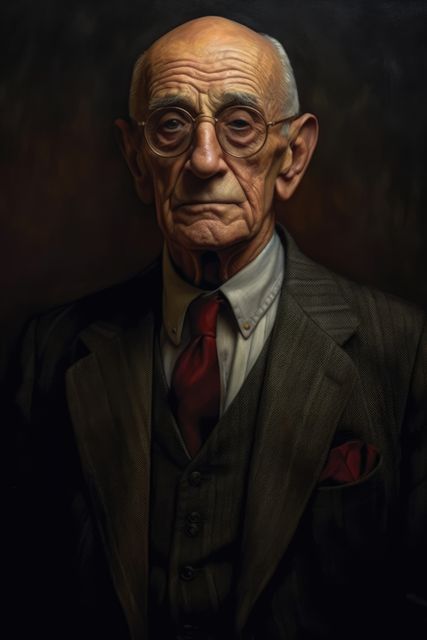 Portrait of an elderly man wearing vintage suit against dark background. The man has glasses and is dressed formally, exuding sophistication from another era. This image can be used for themes of aging, wisdom, formality, or nostalgia, suitable for articles or advertisements targeting a mature audience.