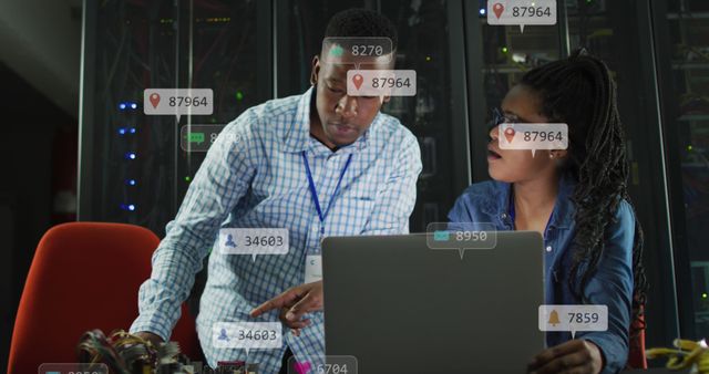 Tech Professionals Collaborating in Data Center with Digital Analytics Overlays - Download Free Stock Images Pikwizard.com