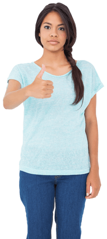 Brunette Woman Giving Thumbs Up with Transparent Background