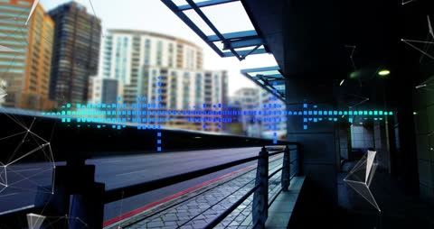 Futuristic Cityscape with Digital Data Visualization Elements
