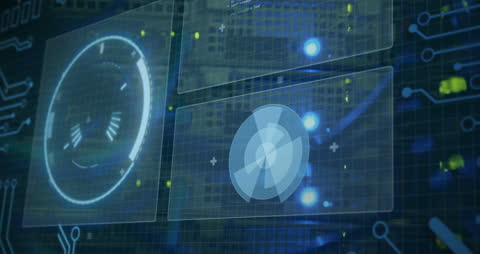 Futuristic Virtual Interface Dashboard in Modern Server Room