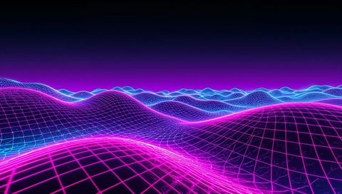 Neon Wireframe Terrain Glowing and Rolling in Magenta Cyan Grid Retro Futuristic Vibes