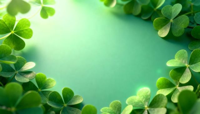 Sunlit clover wreath framing soft green center with bokeh rim for st patrick's day layouts