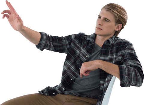 transparent male reaching out imaginary digital interface - Download Free Stock Videos Pikwizard.com