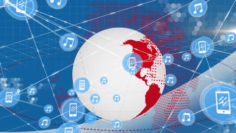 Global Network Communication with Technology Icons Concept