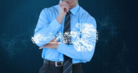 Businessman contemplating cloud computing digital innovation