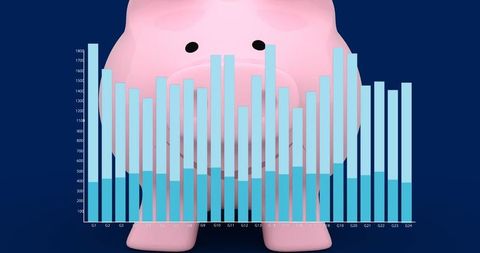 Piggy bank illustration overlaying financial graph for savings and economy theme