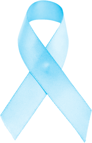 Transparent blue prostate cancer awareness ribbon close-up