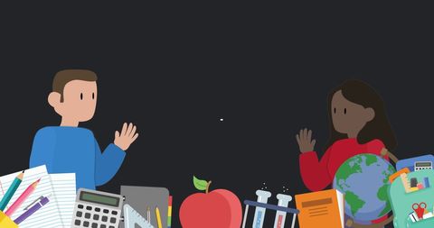Social Distancing School Illustration with Educational Icons - Download Free Stock Images Pikwizard.com