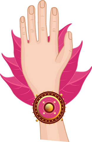 Elegant outstretched hand with pink gold bangle on transparent background