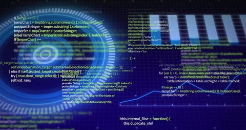 Futuristic Data Visualization with Code and HUD Interface