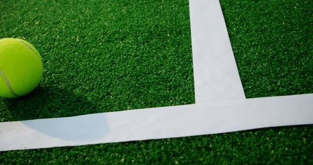 Close-up of Tennis Ball on Green Court Turf with White Lines - Download Free Stock Images Pikwizard.com