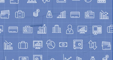 Digital Business Icons Animation on Blue Background