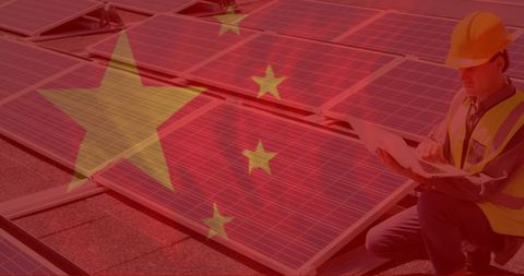 Solar energy development with china flag background