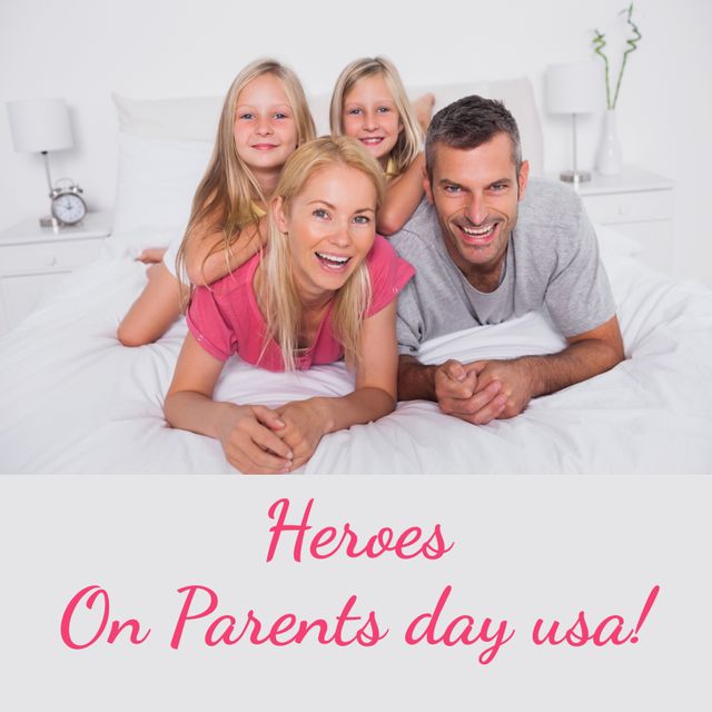 Happy Family Celebrating Parents Day With Children on Bed - Download Free Stock Templates Pikwizard.com