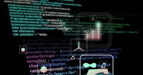 Abstract digital interface with ecological overlay icons