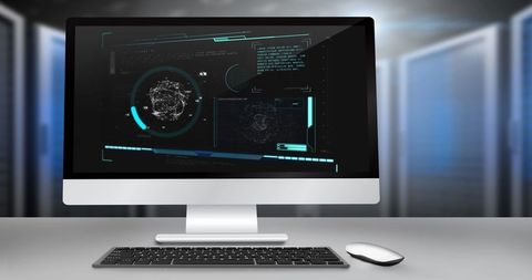 Computer Displaying Data Processing in a Server Room Background - Download Free Stock Images Pikwizard.com
